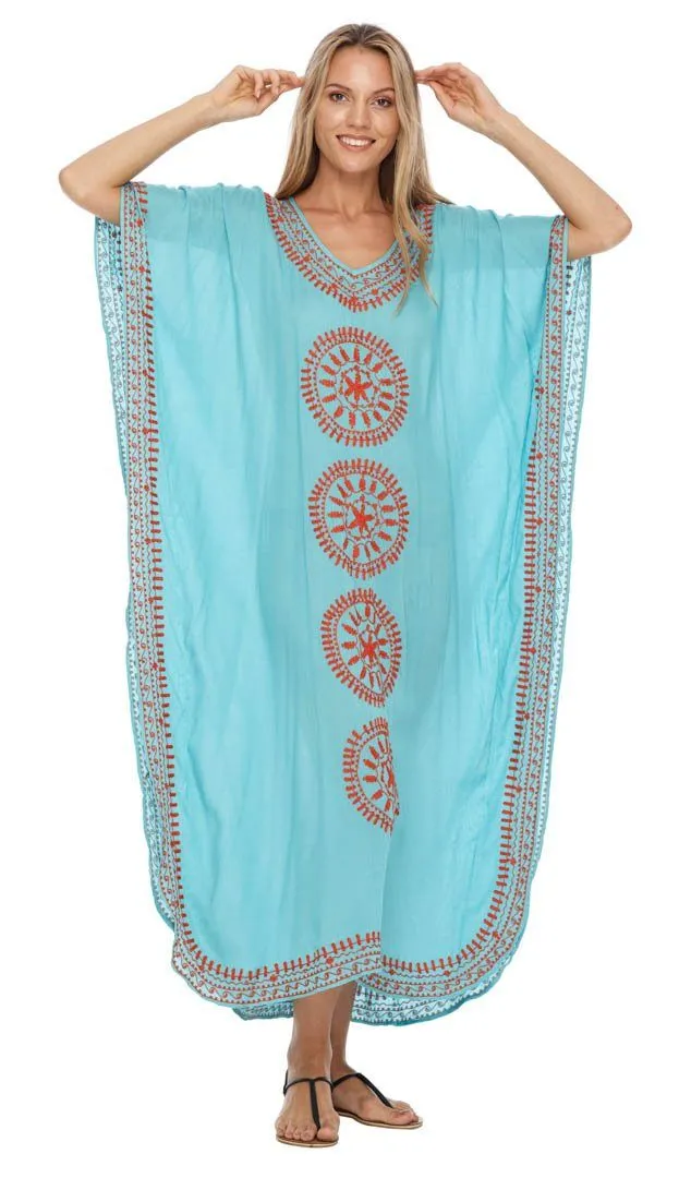 Embroidered Long Kaftan Dress