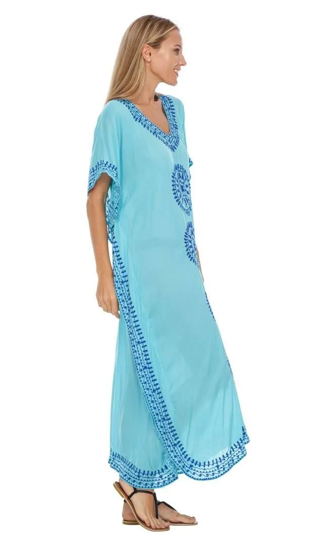 Embroidered Long Kaftan Dress