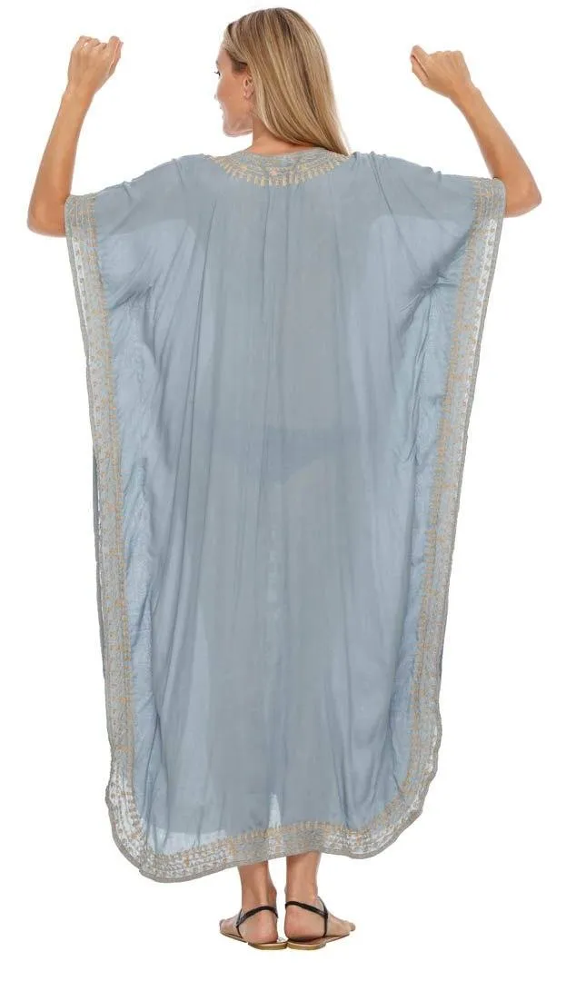 Embroidered Long Kaftan Dress