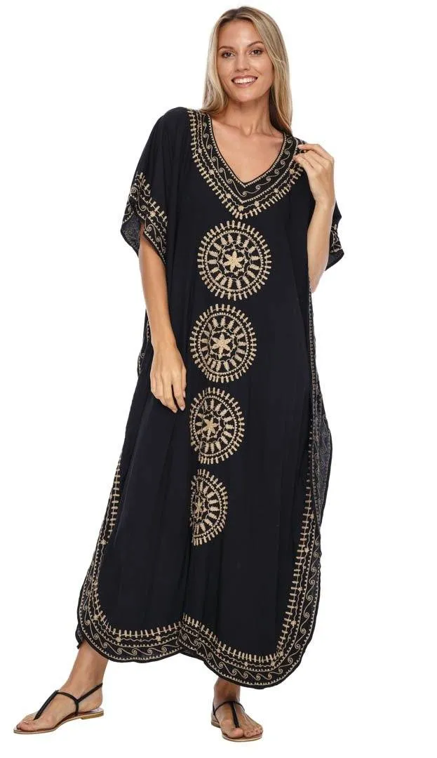 Embroidered Long Kaftan Dress