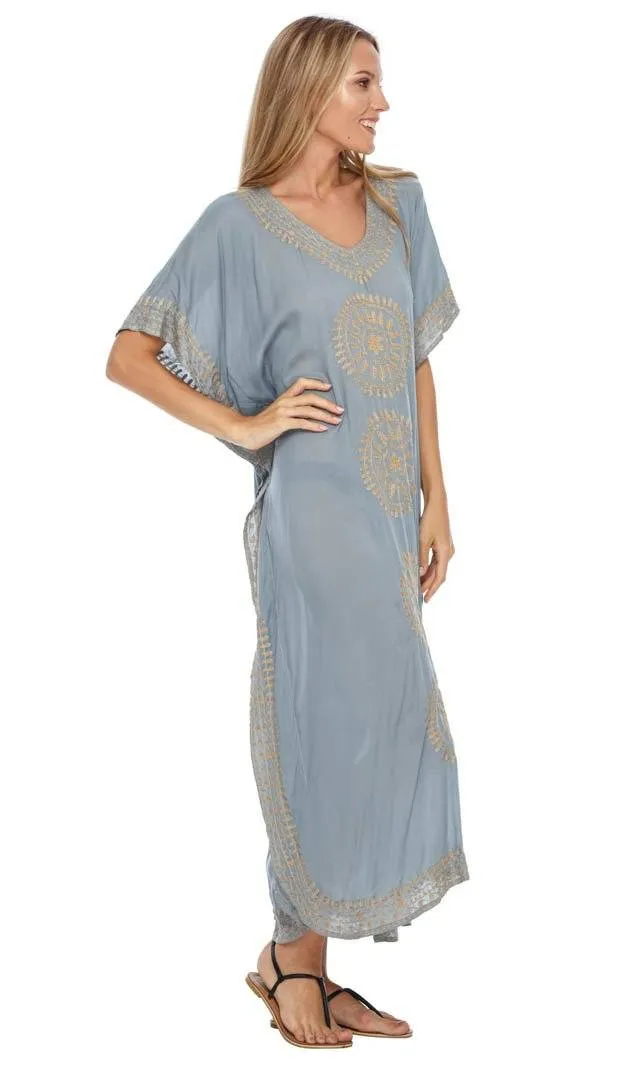 Embroidered Long Kaftan Dress