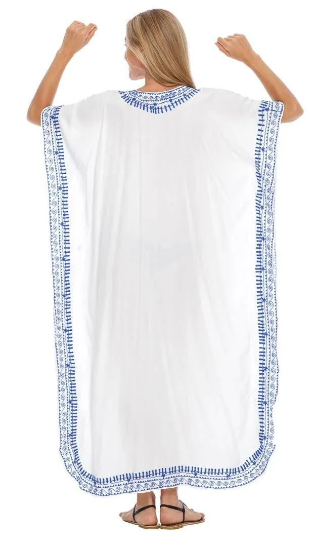 Embroidered Long Kaftan Dress