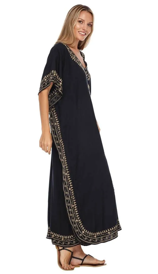 Embroidered Long Kaftan Dress