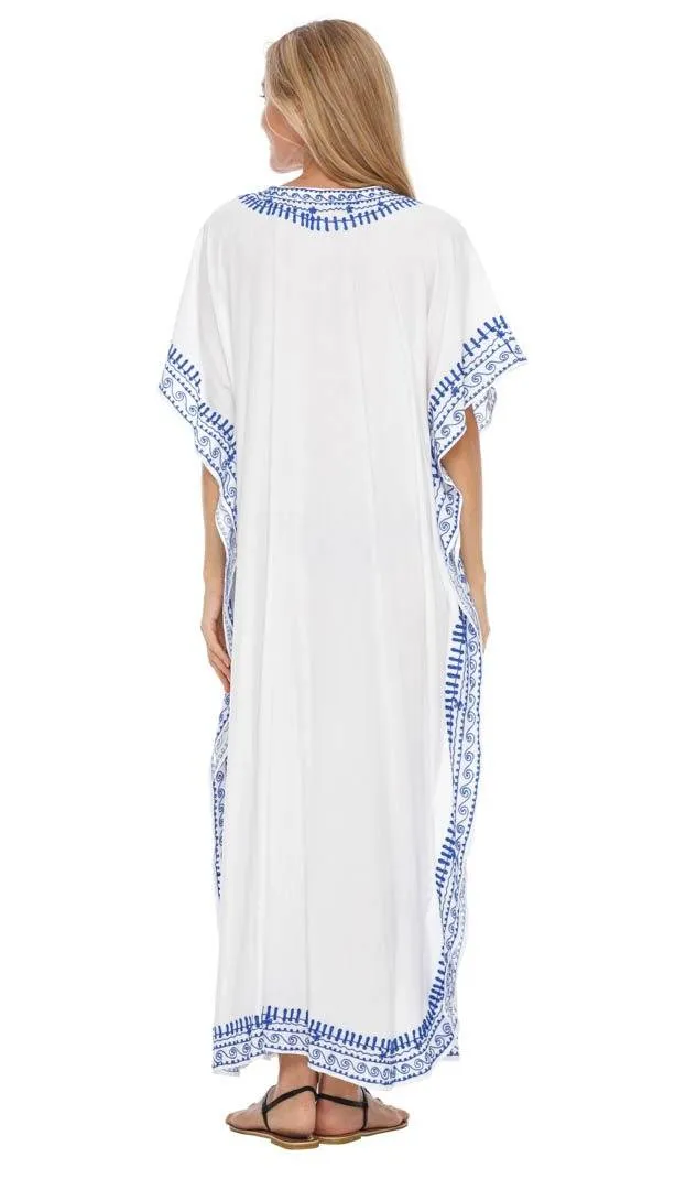 Embroidered Long Kaftan Dress