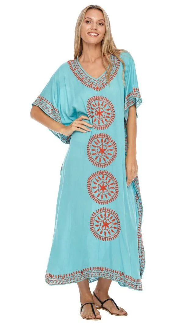 Embroidered Long Kaftan Dress