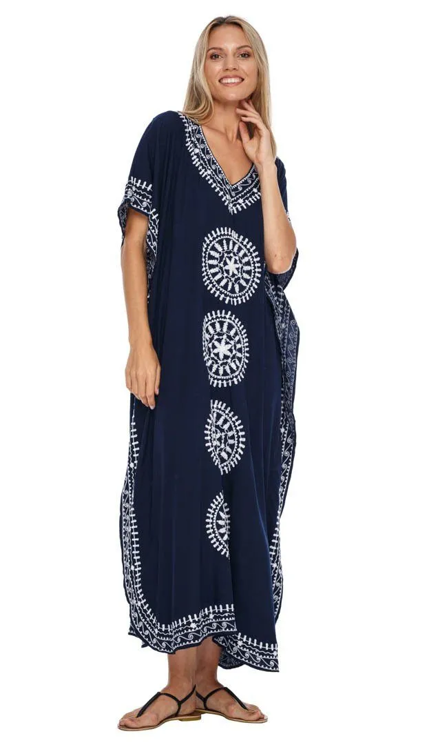 Embroidered Long Kaftan Dress