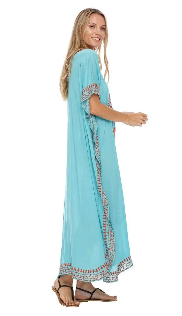 Embroidered Long Kaftan Dress