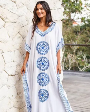 Embroidered Long Kaftan Dress