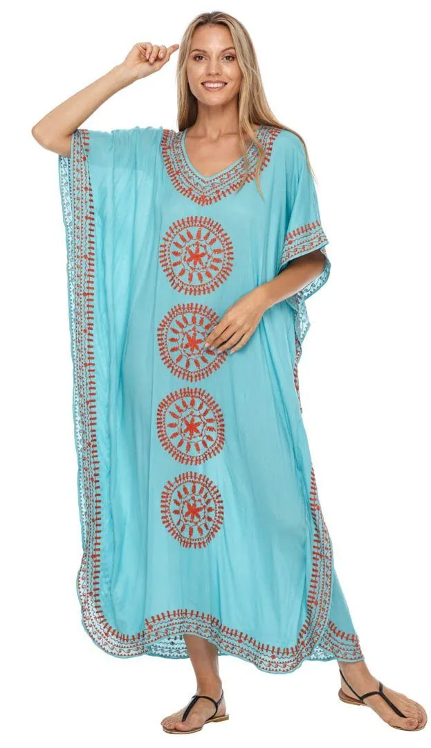 Embroidered Long Kaftan Dress