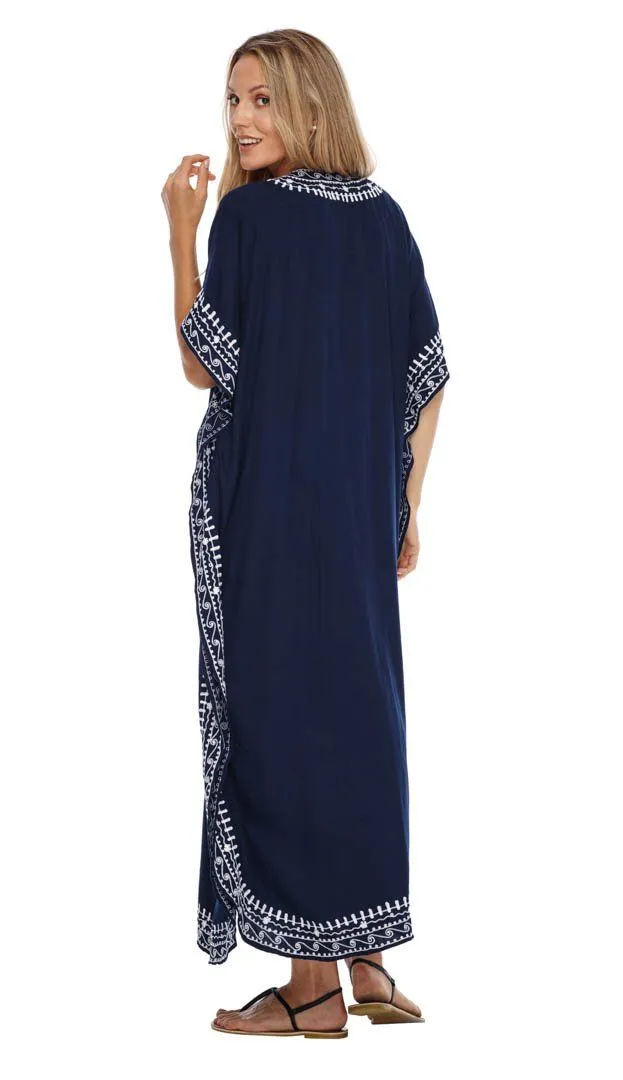 Embroidered Long Kaftan Dress