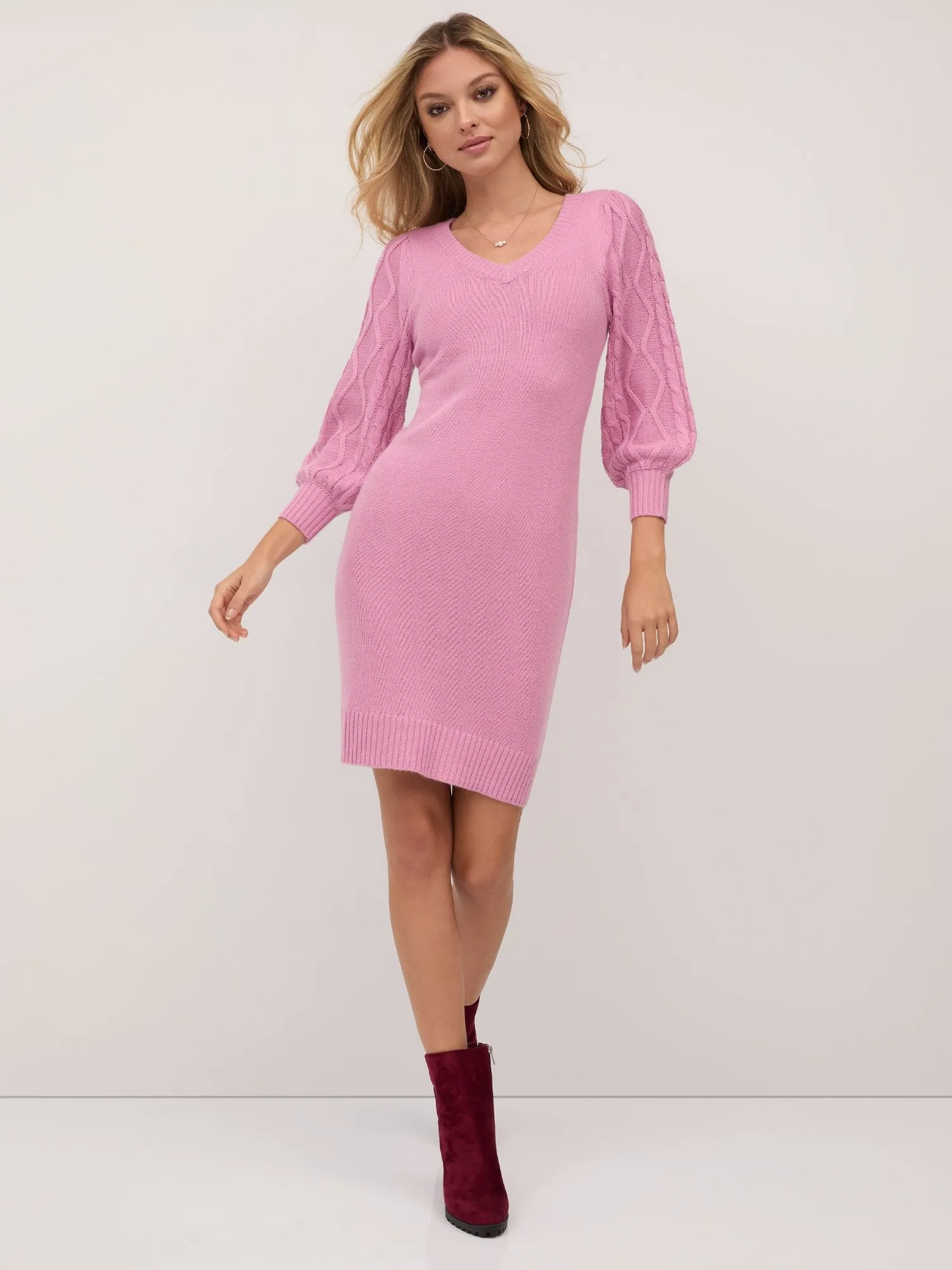 Essential Cable-Sleeve Sweater Dress