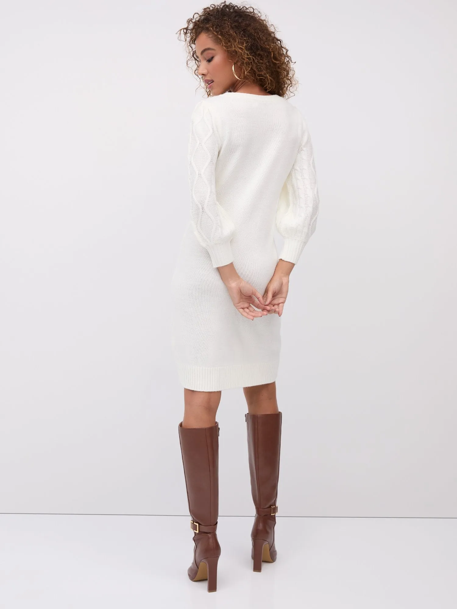 Essential Cable-Sleeve Sweater Dress