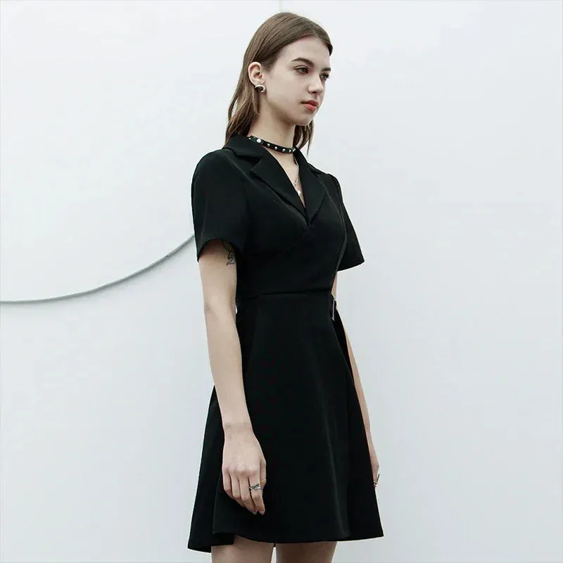 Exquisite Black Fashion Wide V-neck A Hem Dress