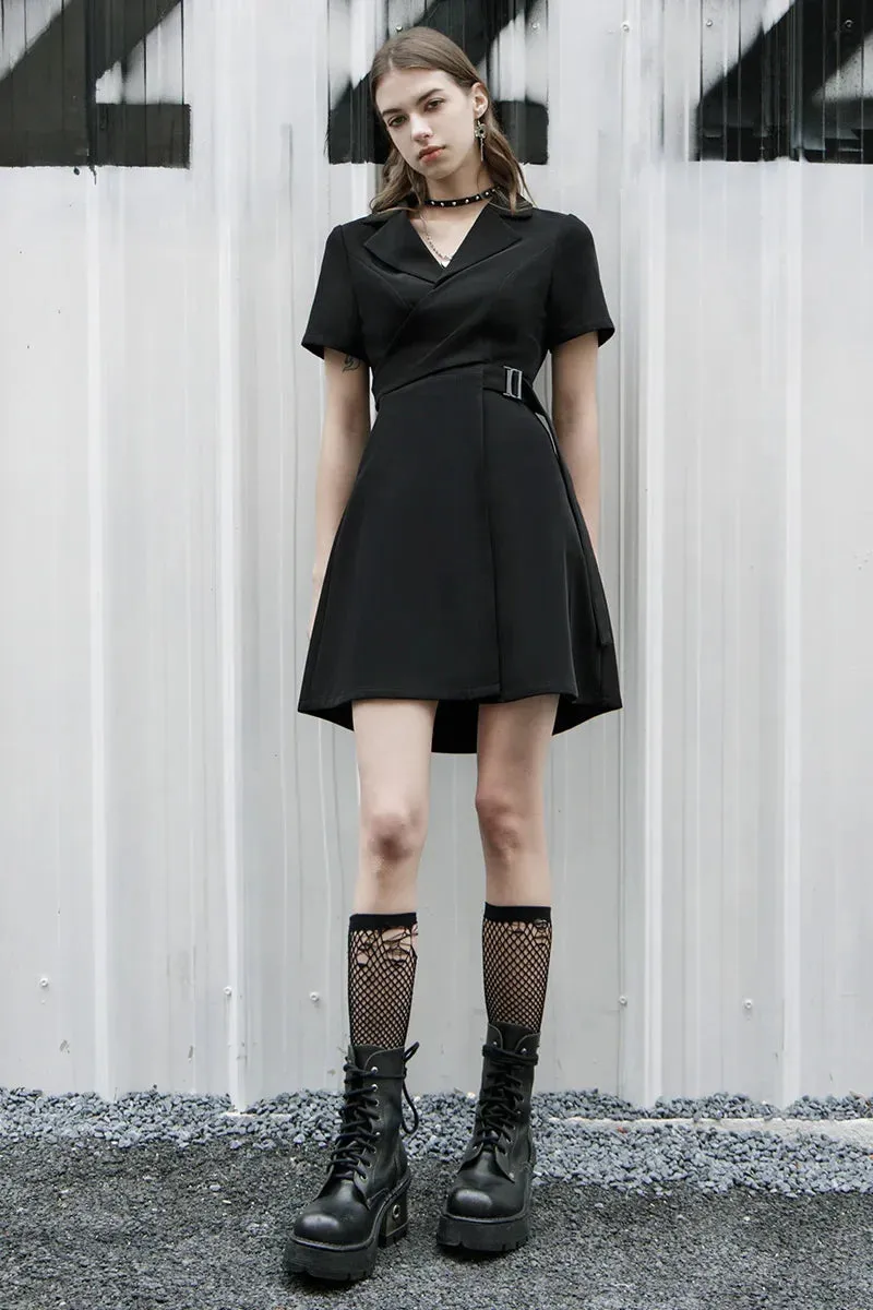 Exquisite Black Fashion Wide V-neck A Hem Dress