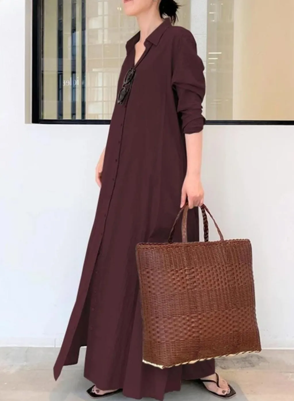 Fashion Women Dress Summer Casual Dresses Linen Vintage Maxi Casual Ladies Shirt Dresses B-15696