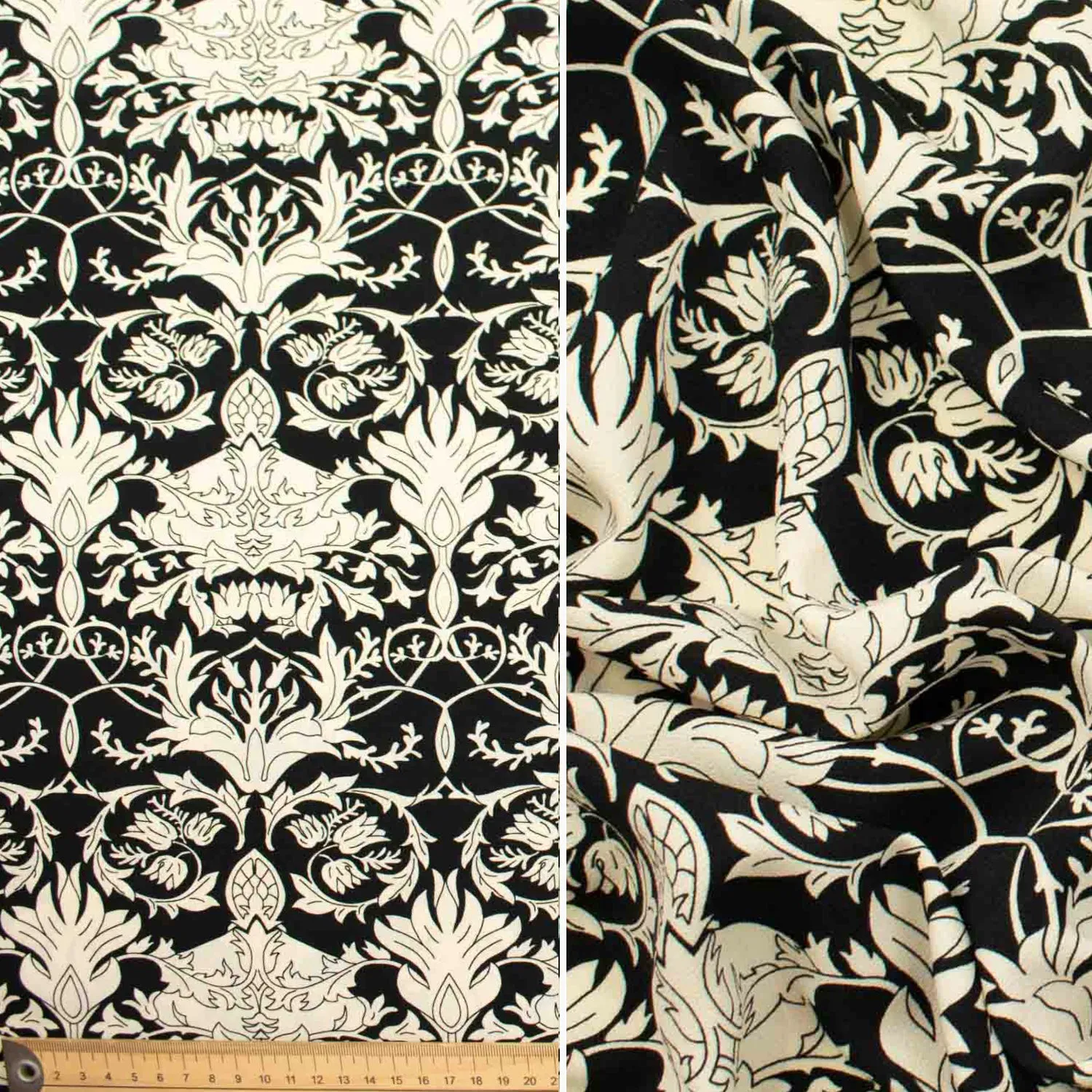 Flagio Crepe Prints Cream Damask on Black