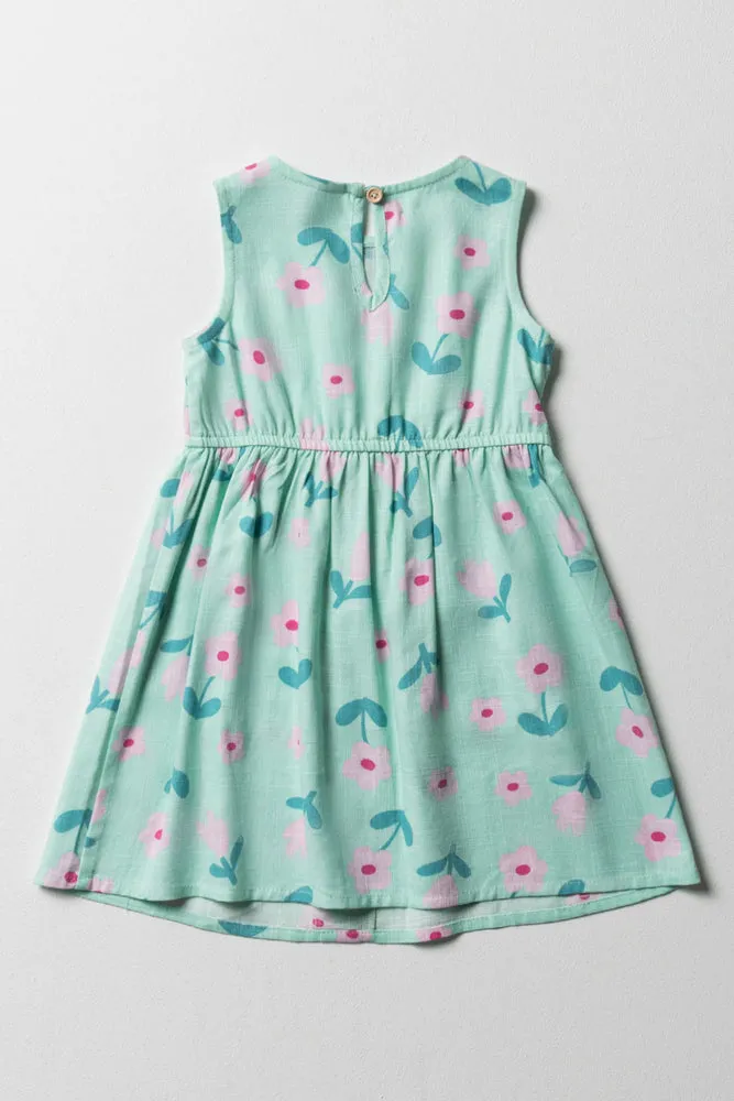 Floral Sleeveless Dress With Pockets Light Blue