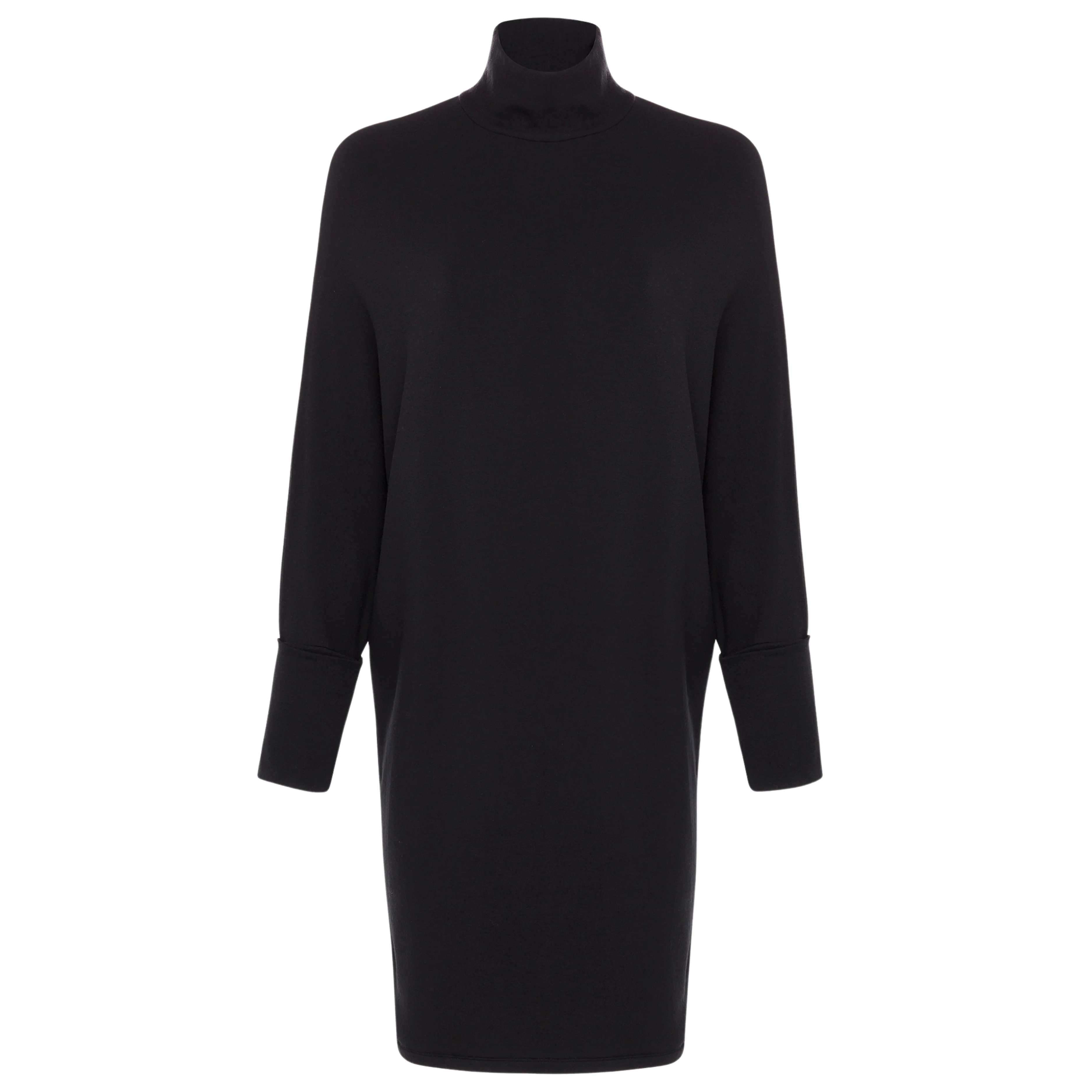 French Terry Turtleneck Dress w/ Wide Sleeve - Black