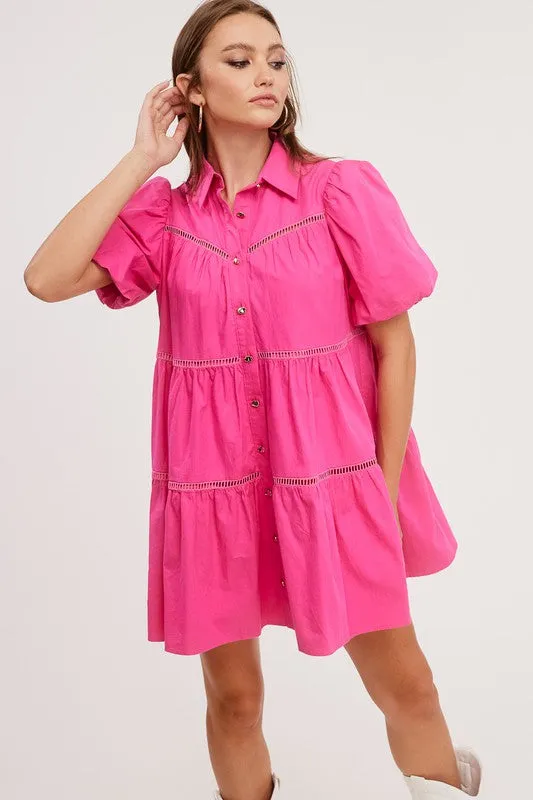 Fuchsia Poplin Shirt Mini Dress