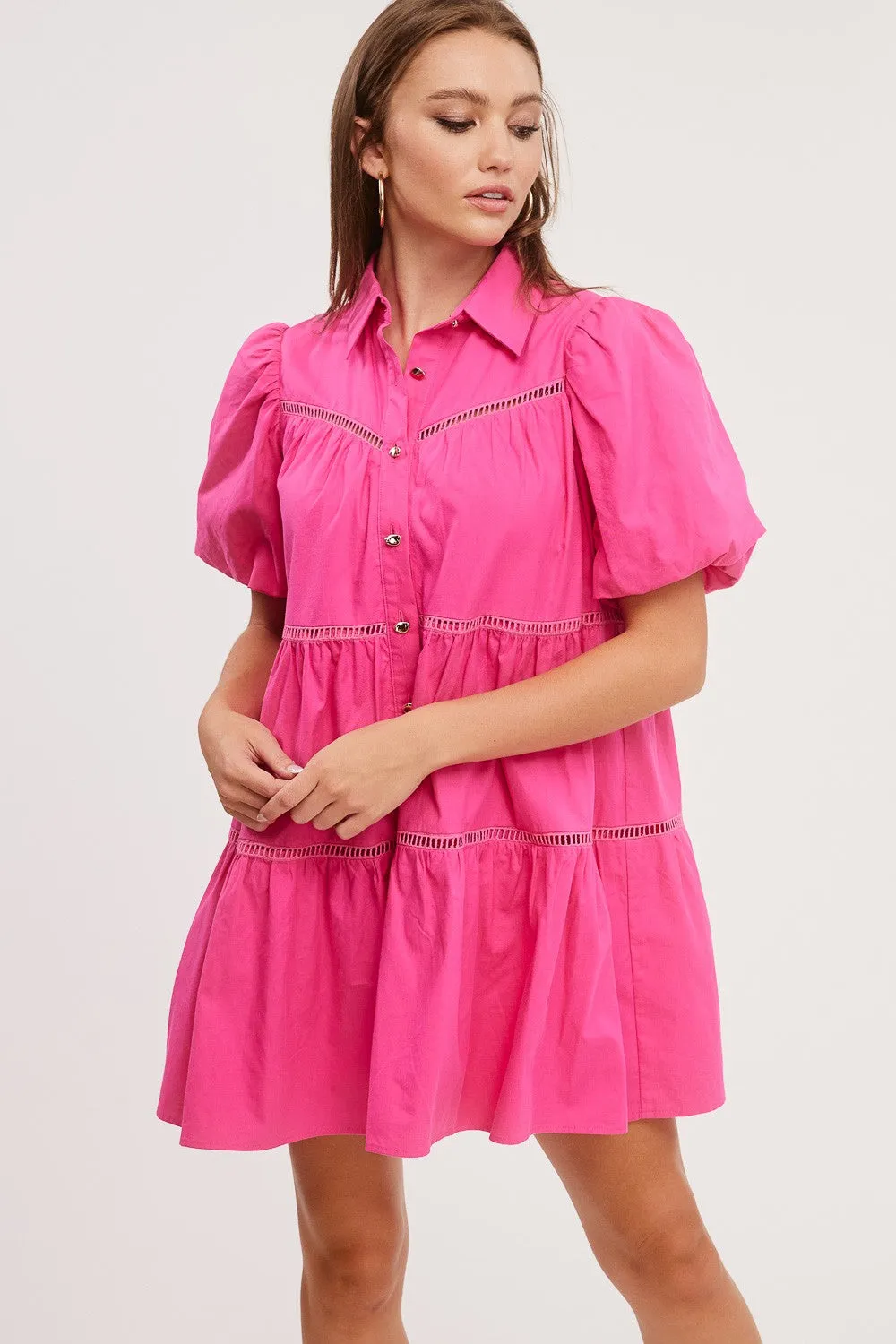 Fuchsia Poplin Shirt Mini Dress