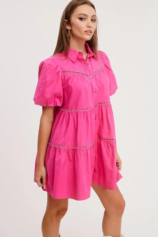 Fuchsia Poplin Shirt Mini Dress