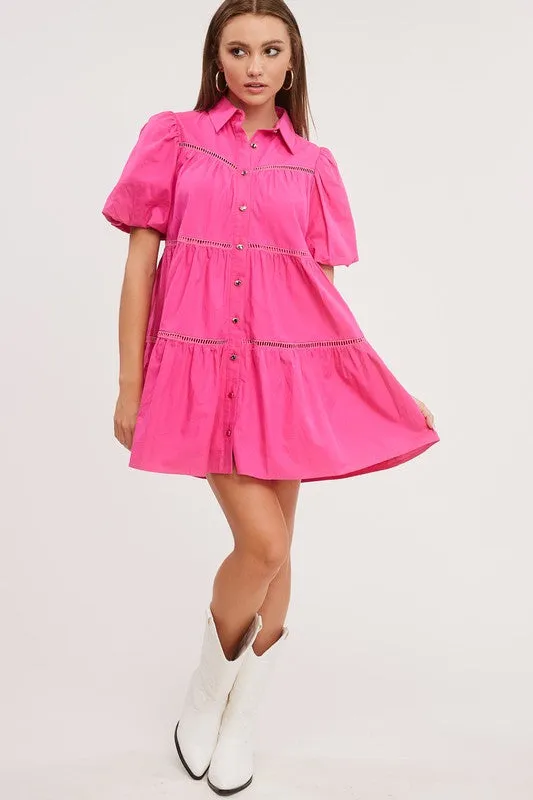 Fuchsia Poplin Shirt Mini Dress