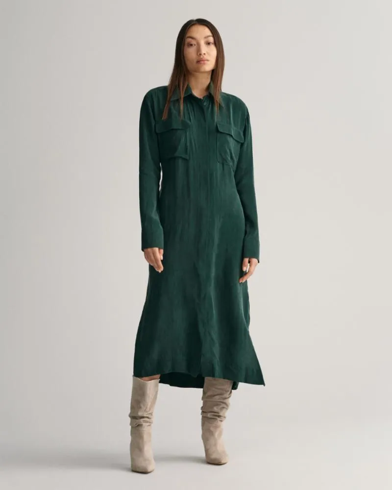 Gant Apparel S Women's Relaxed Utility Shirt Dress Seasonal Newness Green Reg