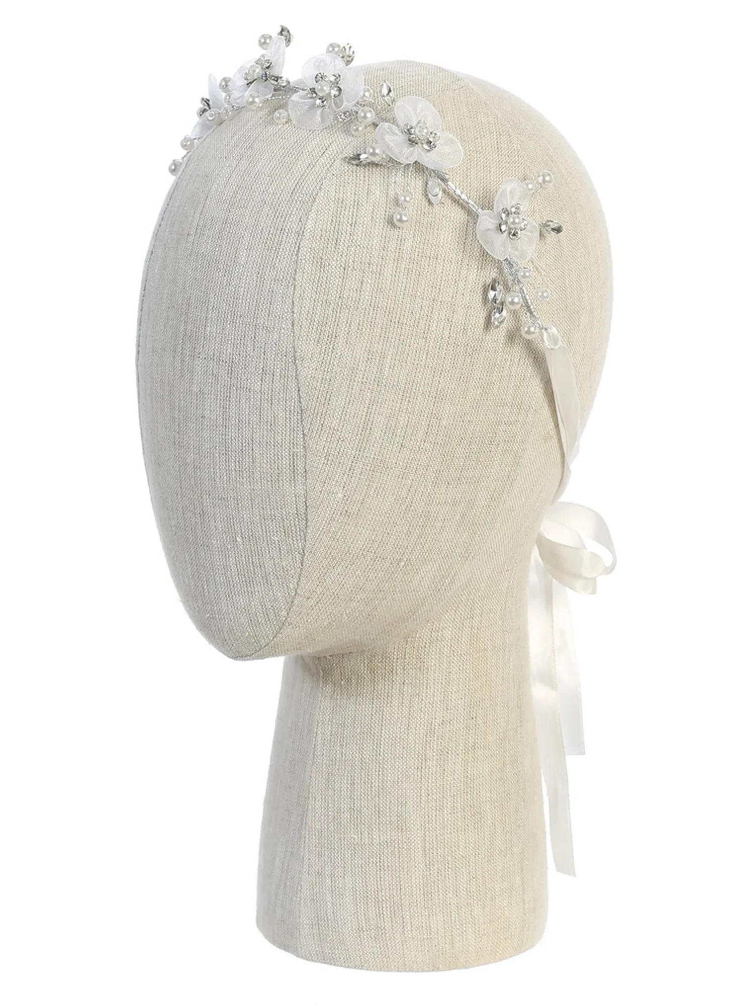 Girls White Organza Flower Hair Tie