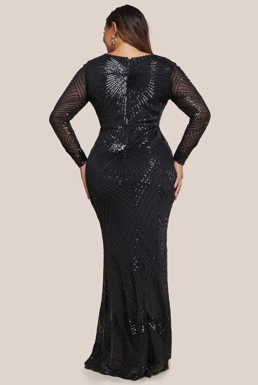 Goddiva Plus Starburst Sequin Maxi Dress - Black