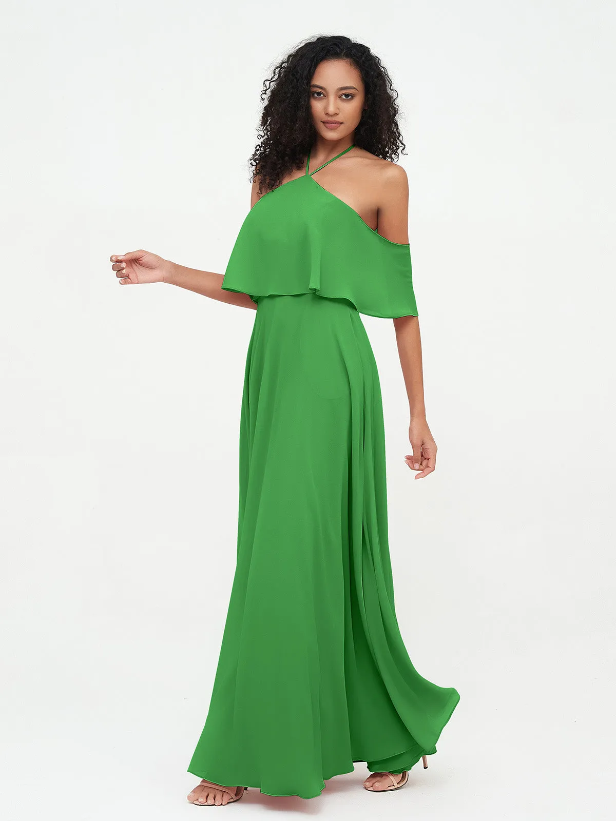 Halter Off the Shoulder Max Dresses with Pockets-Green Plus Size