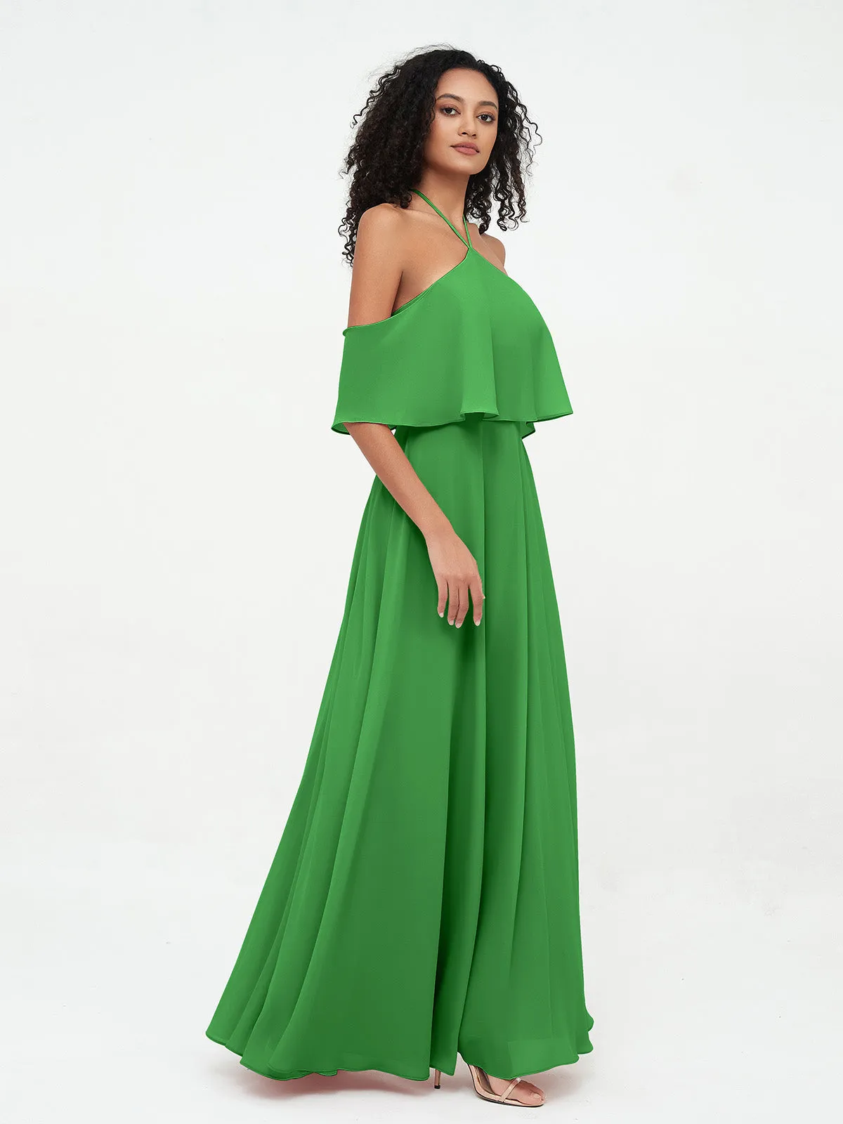 Halter Off the Shoulder Max Dresses with Pockets-Green Plus Size