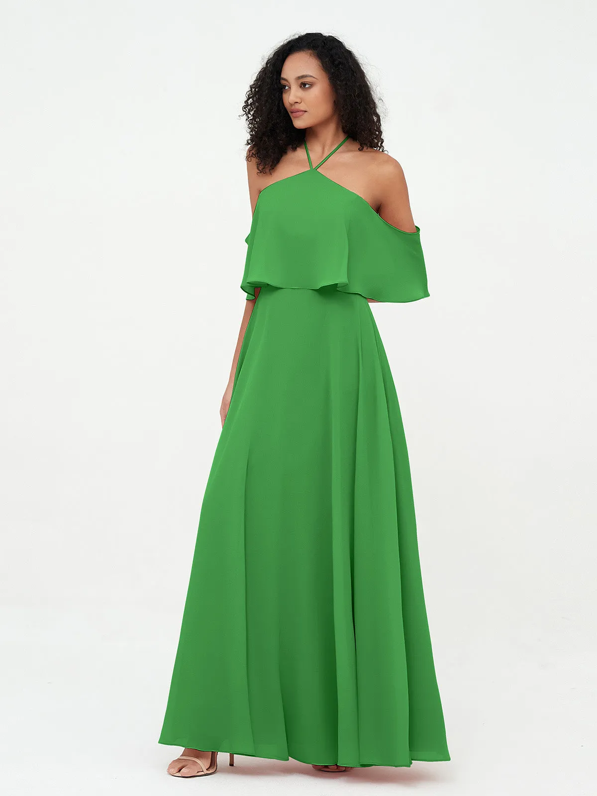 Halter Off the Shoulder Max Dresses with Pockets-Green Plus Size