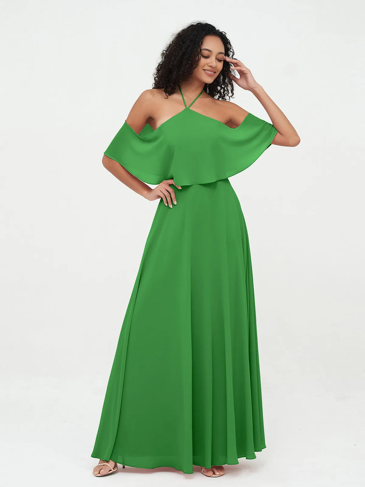 Halter Off the Shoulder Max Dresses with Pockets-Green Plus Size