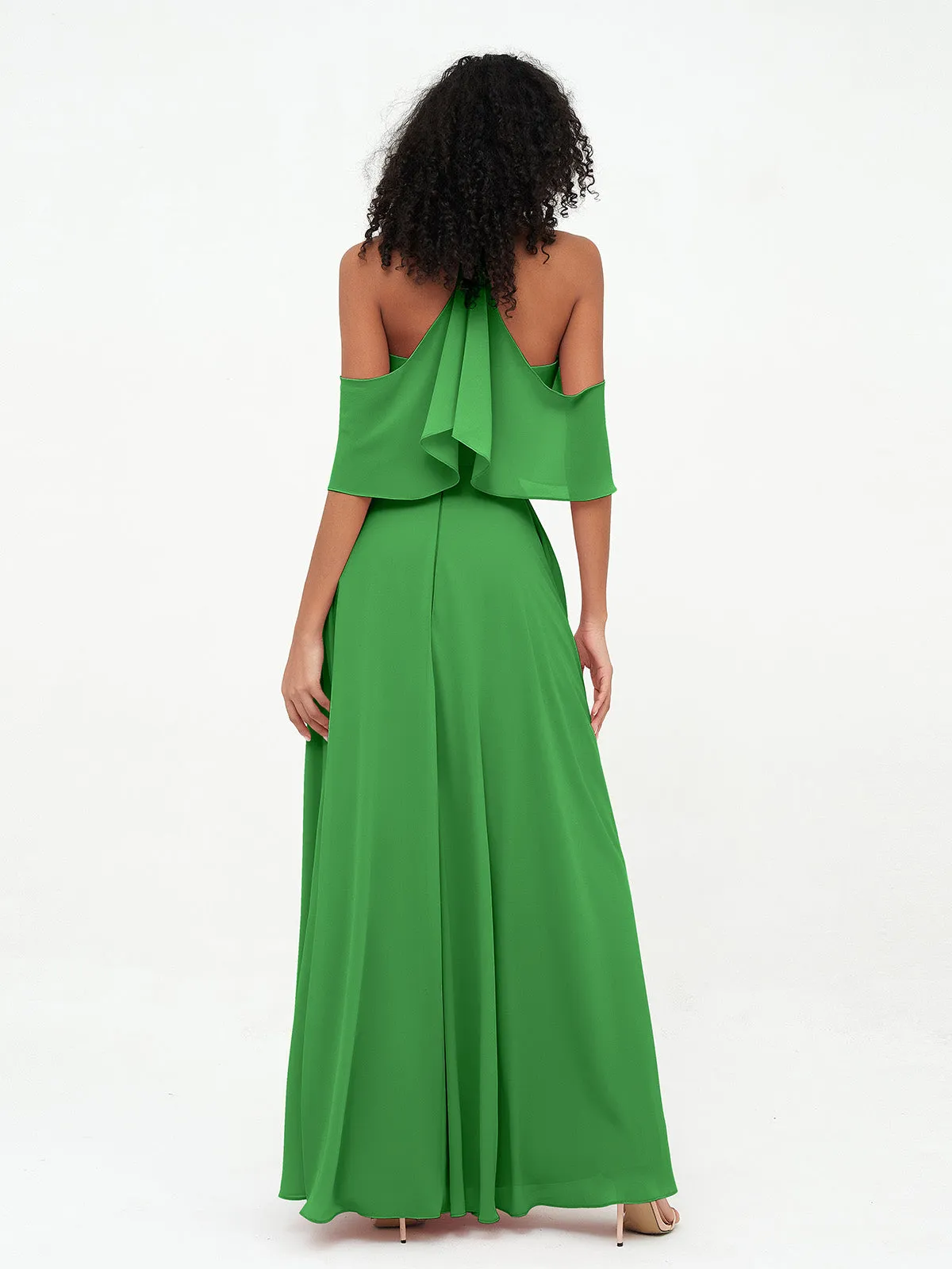 Halter Off the Shoulder Max Dresses with Pockets-Green Plus Size