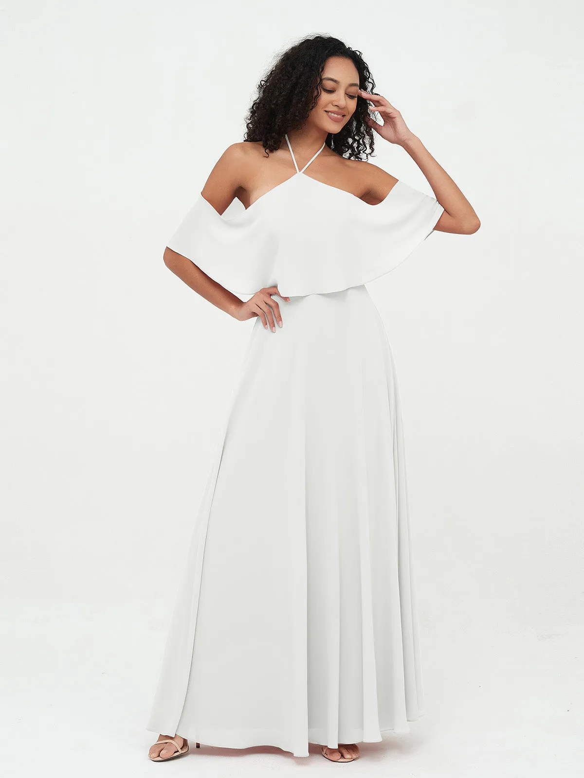 Halter Off the Shoulder Max Dresses with Pockets-Ivory Plus Size