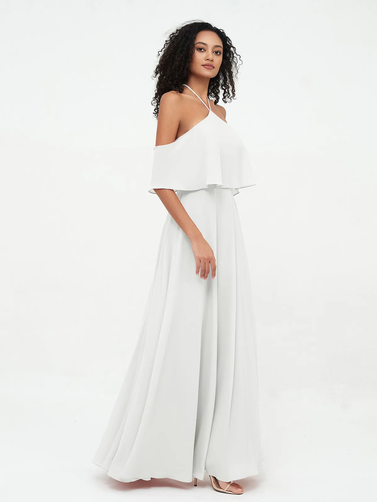 Halter Off the Shoulder Max Dresses with Pockets-Ivory Plus Size