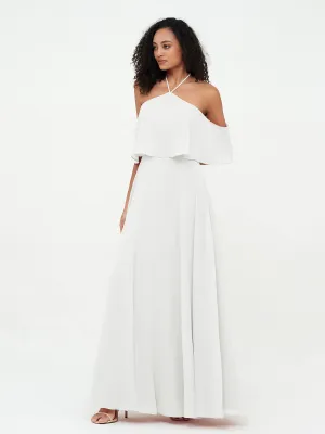 Halter Off the Shoulder Max Dresses with Pockets-Ivory Plus Size