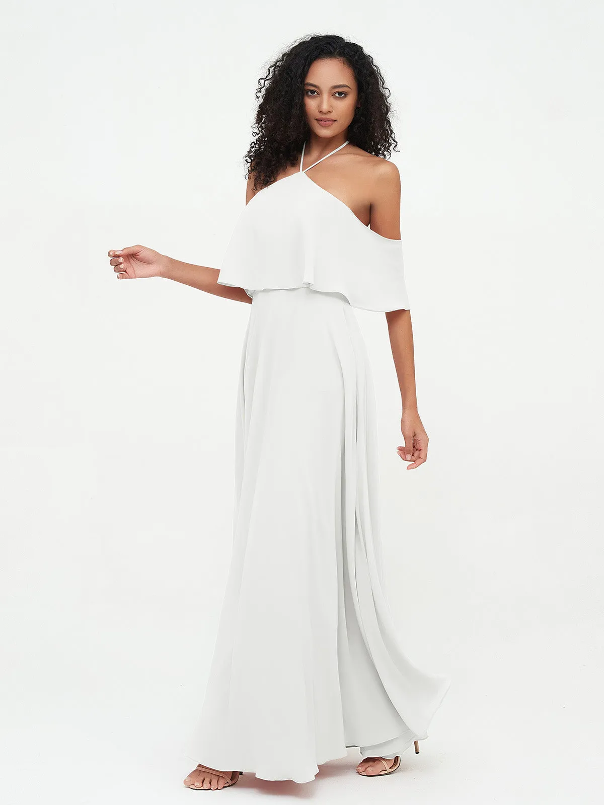 Halter Off the Shoulder Max Dresses with Pockets-Ivory Plus Size