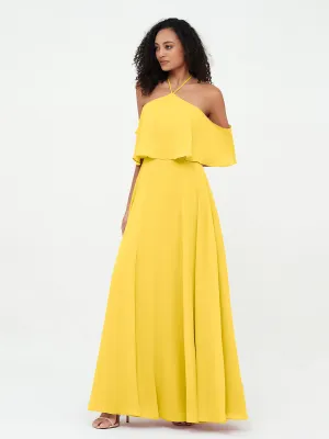 Halter Off the Shoulder Max Dresses with Pockets-Marigold Plus Size