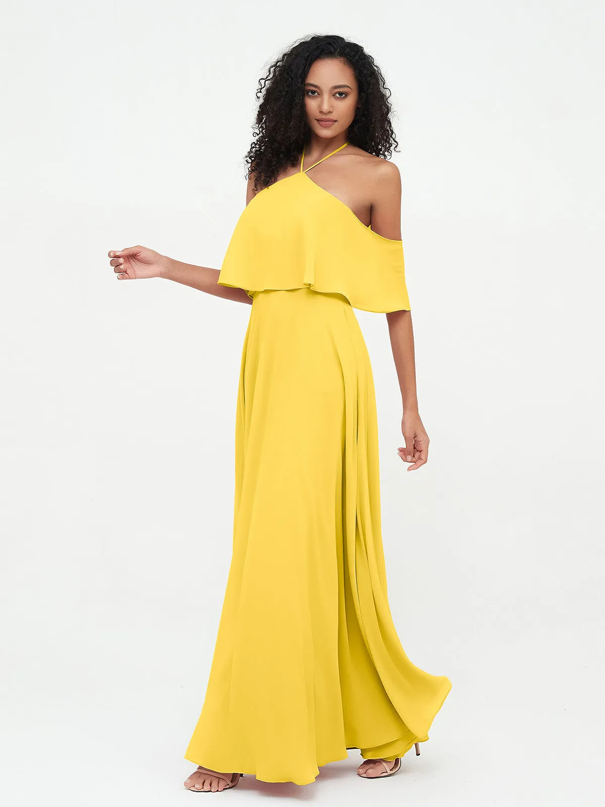 Halter Off the Shoulder Max Dresses with Pockets-Marigold Plus Size