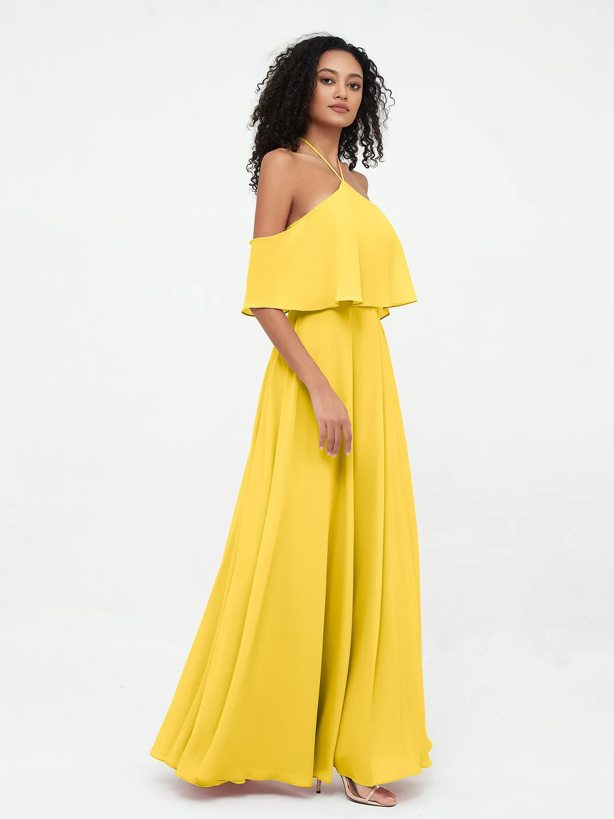 Halter Off the Shoulder Max Dresses with Pockets-Marigold Plus Size