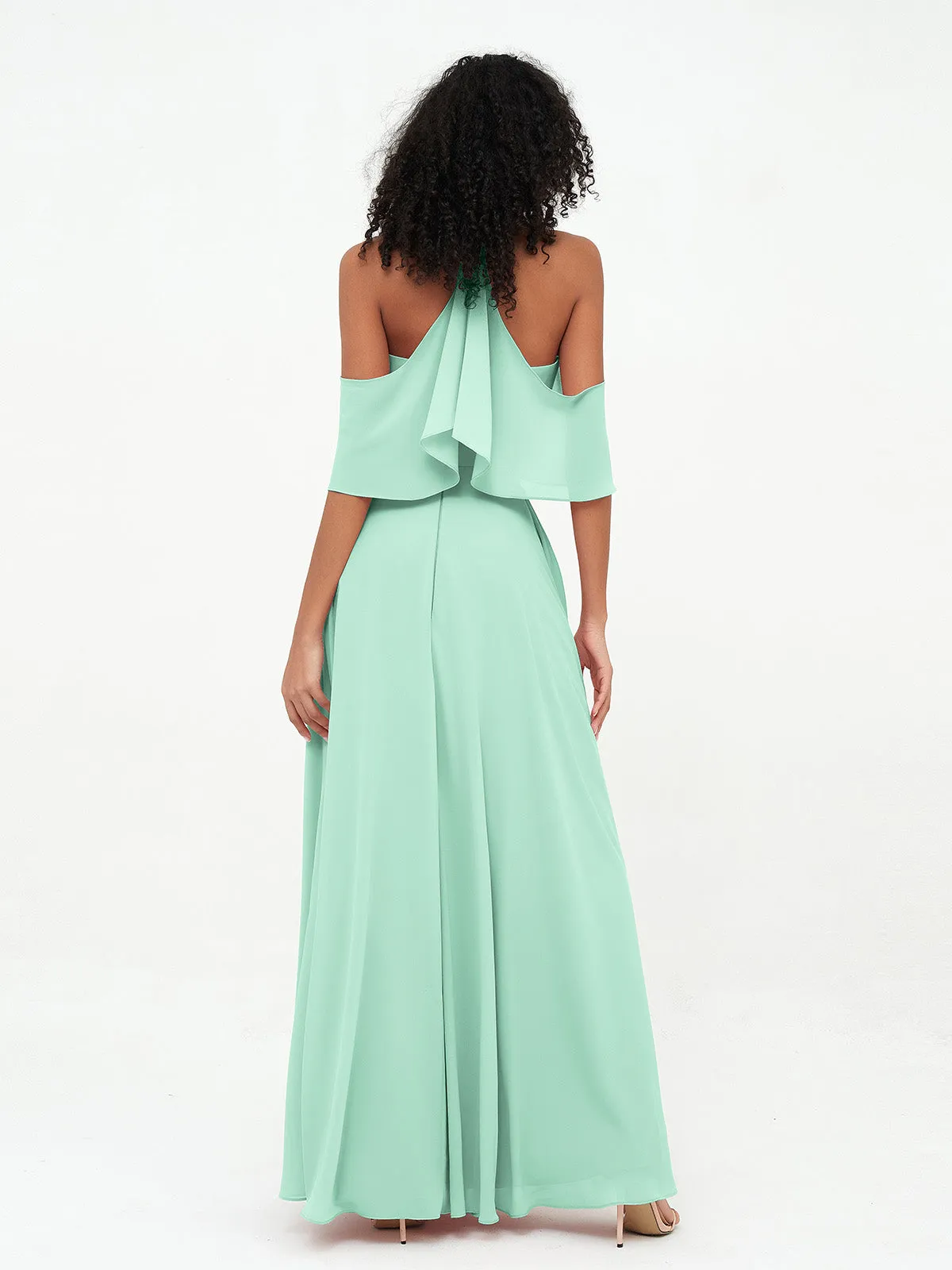 Halter Off the Shoulder Max Dresses with Pockets-Mint Green