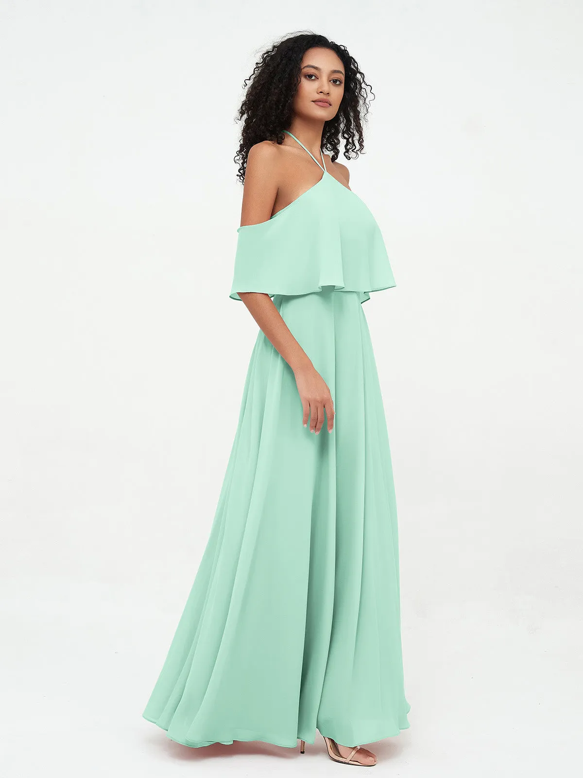 Halter Off the Shoulder Max Dresses with Pockets-Mint Green