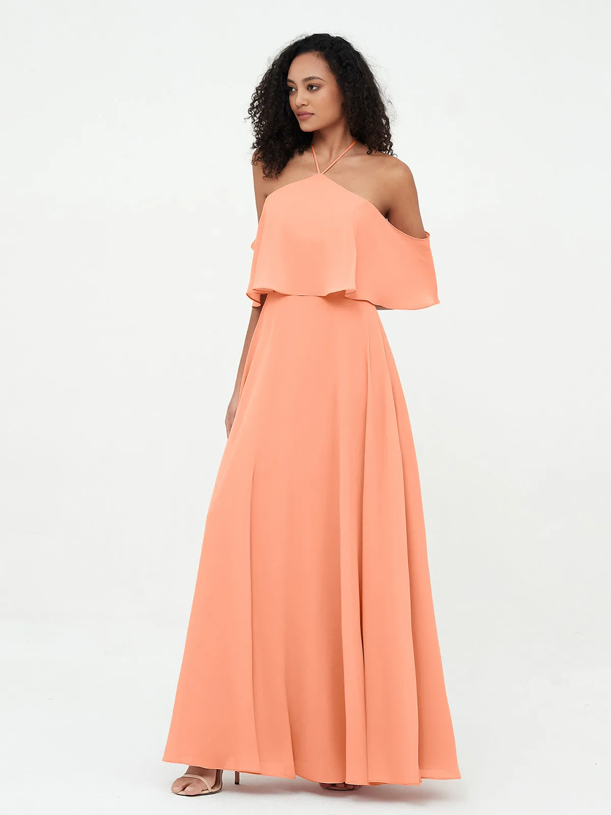 Halter Off the Shoulder Max Dresses with Pockets-Papaya