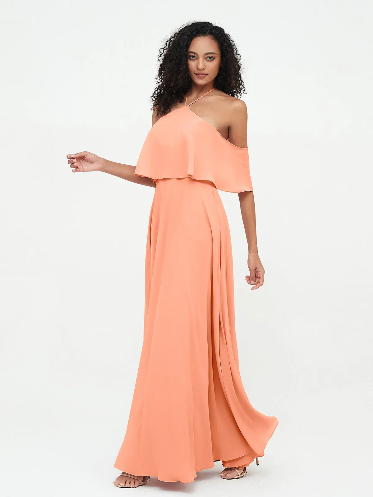 Halter Off the Shoulder Max Dresses with Pockets-Papaya