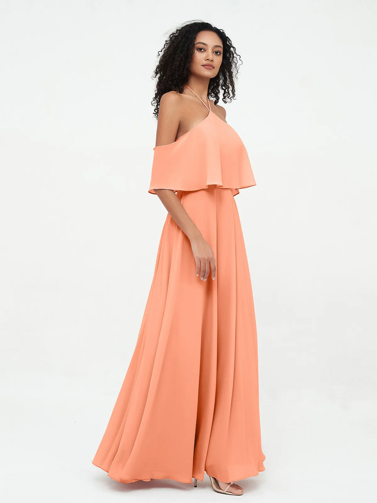 Halter Off the Shoulder Max Dresses with Pockets-Papaya