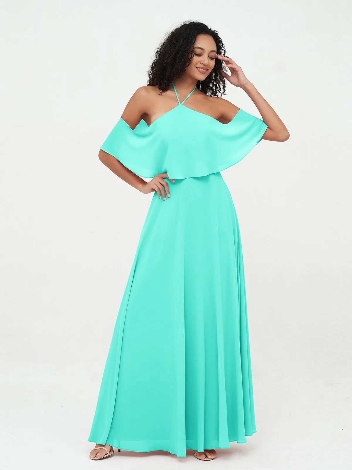 Halter Off the Shoulder Max Dresses with Pockets-Spa