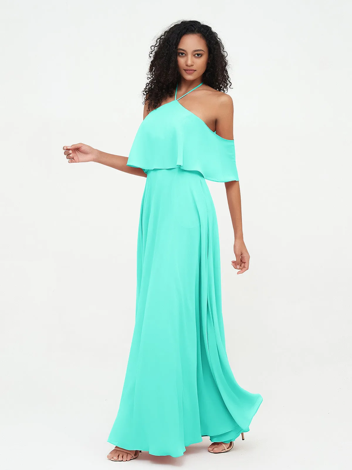 Halter Off the Shoulder Max Dresses with Pockets-Spa