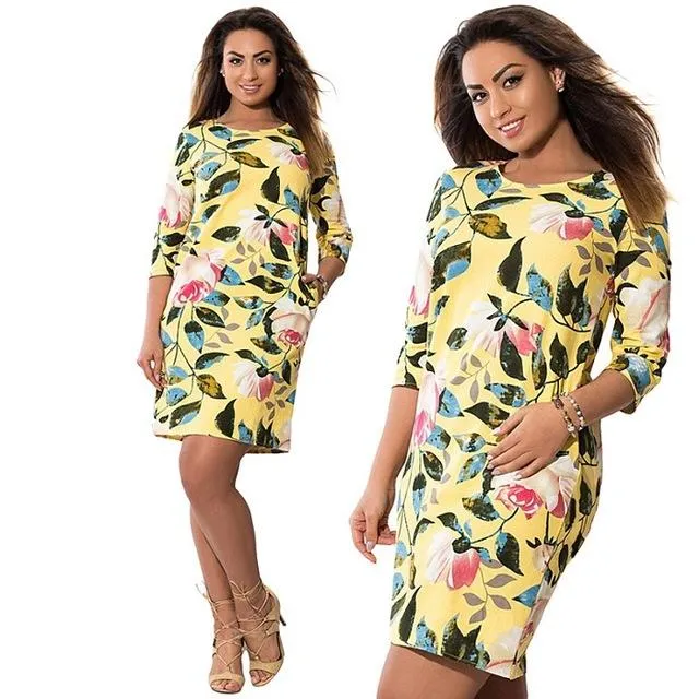 Hot 5XL 6XL Large Size 2017 Summer Dress Big Size Flowers Print Dress Straight Elegant Dresses Plus Size Women Clothing Vestidos