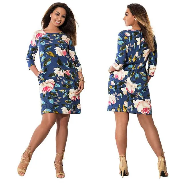 Hot 5XL 6XL Large Size 2017 Summer Dress Big Size Flowers Print Dress Straight Elegant Dresses Plus Size Women Clothing Vestidos